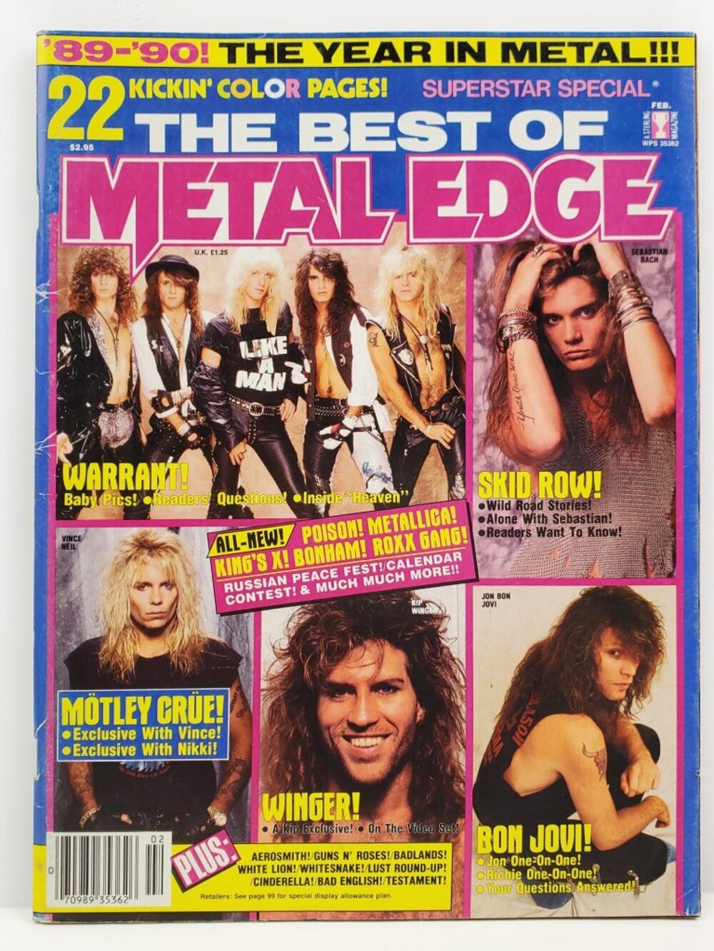 Metal Edge Magazine VTG Best 1989-1990 Skid Row Cult Guns n' Roses Nikki Sixx